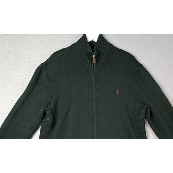 Polo Ralph Lauren Full Zip Sweater Men's L Hunter Green 100% Cotton Heritage - Picture 2 of 12
